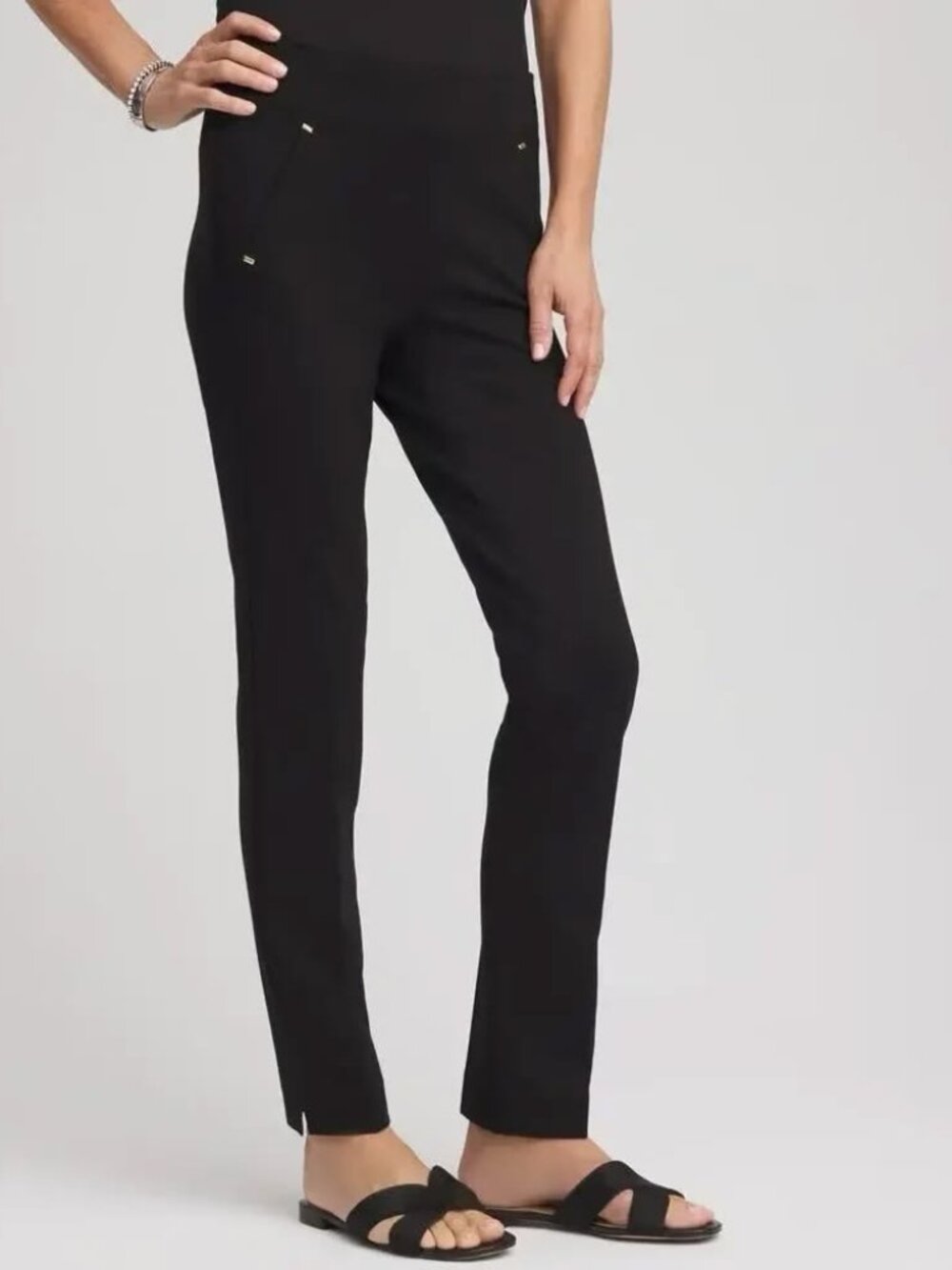Chico's Juliet Slim Trim Detail Pants Black Size 1.5 - 10 Regular